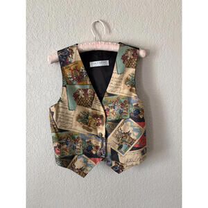90s Vest With Postcard Images By Carol Antone / Size M Cat Kitten Whimsigoth
